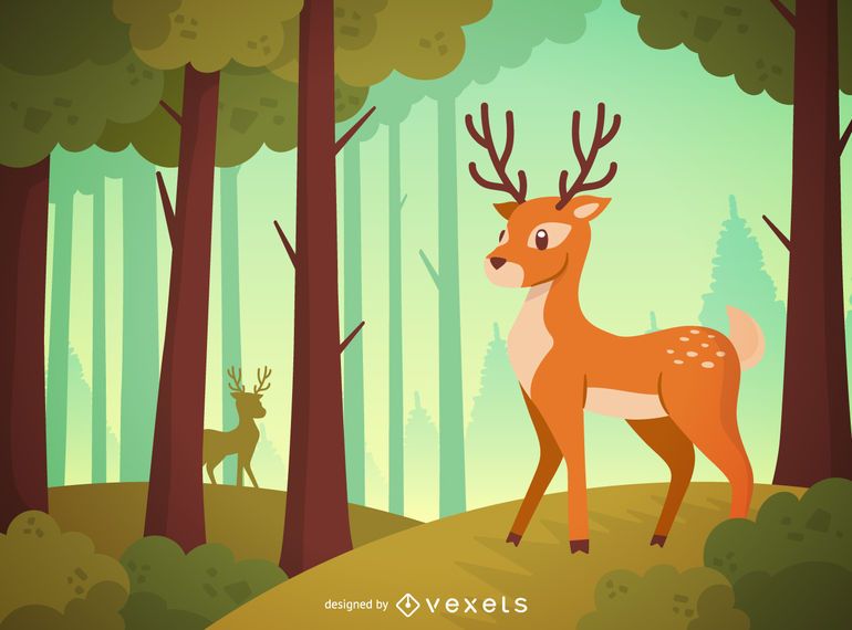 Deer forest landscape Deer forest landscape