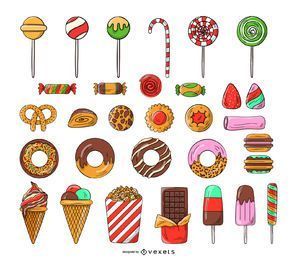 Conjunto de ícones de doces e balas