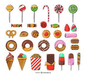 Conjunto de iconos de dulces y caramelos Conjunto de iconos de dulces y caramelos