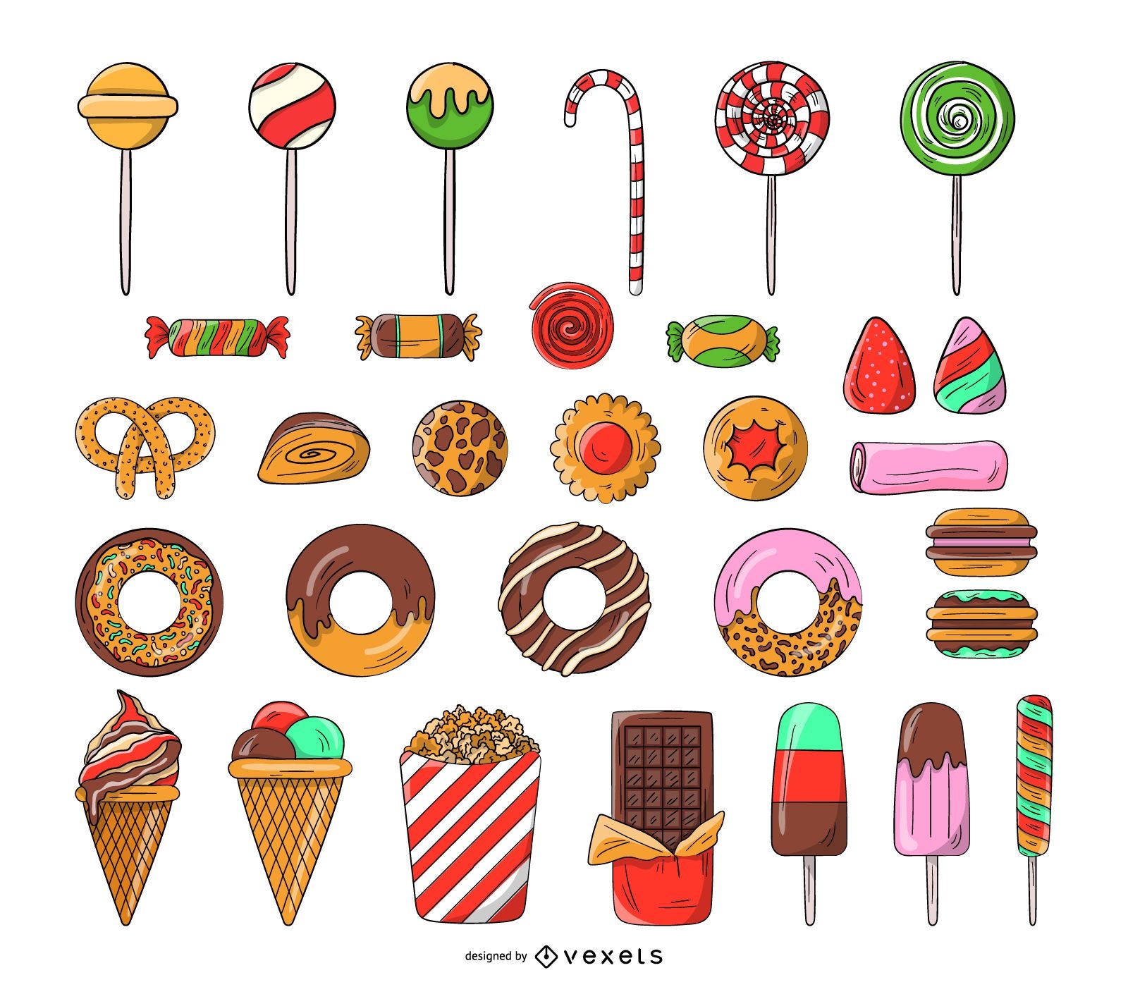 Conjunto de iconos de dulces y caramelos