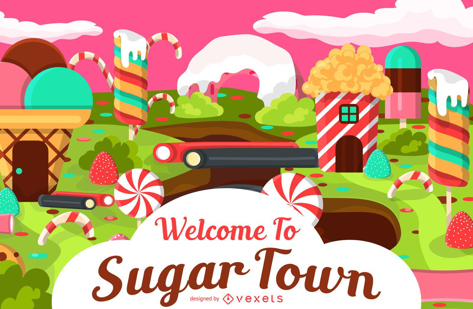 Zuckerstadt Süßigkeiten Illustration