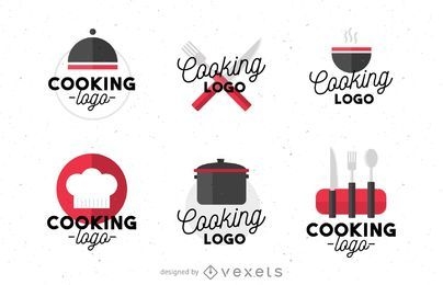 Flat cooking logo set 