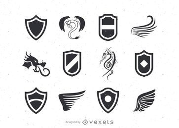 Modelos de logotipo de escudo e asas Modelos de logotipo de escudo e asas