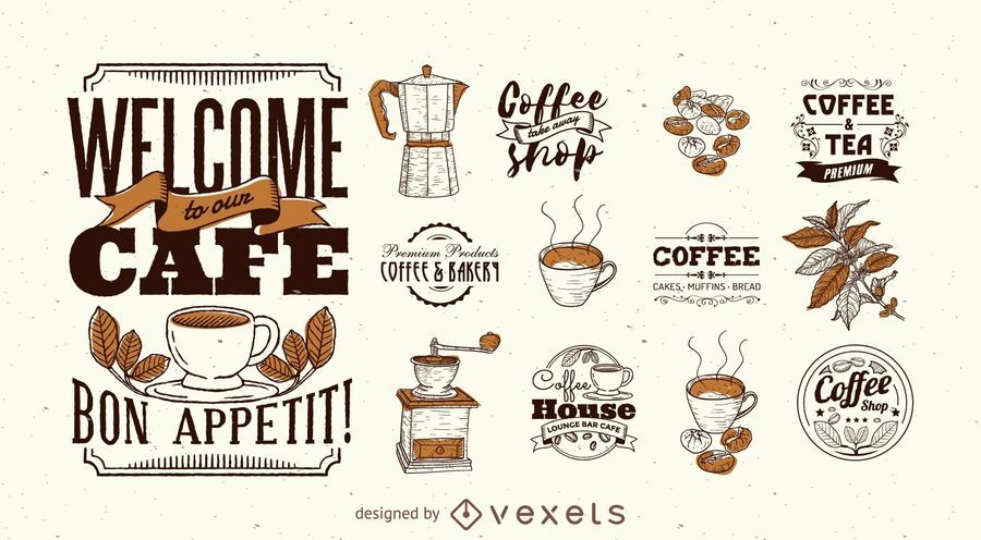 Conjunto de modelo de logotipo de café Conjunto de modelo de logotipo de café