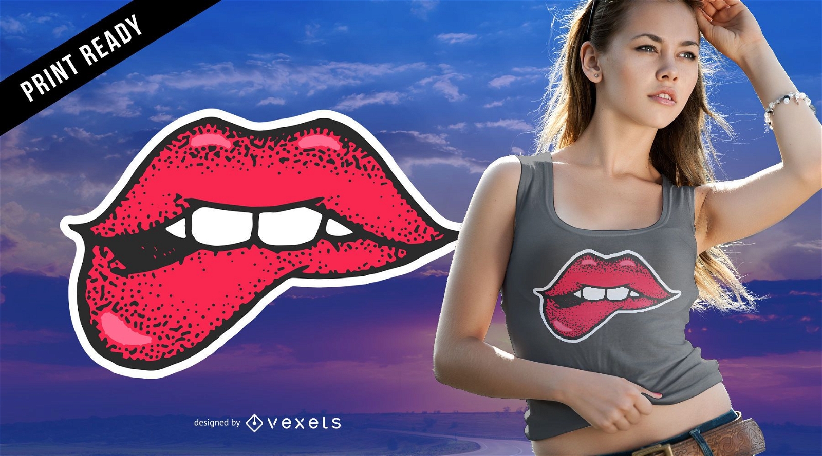 Design de t-shirt de lábios femininos