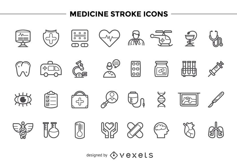 Conjunto de ícones de traçado de medicina Conjunto de ícones de traçado de medicina