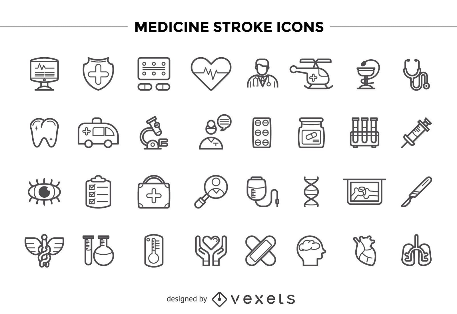 Medicine stroke icons set