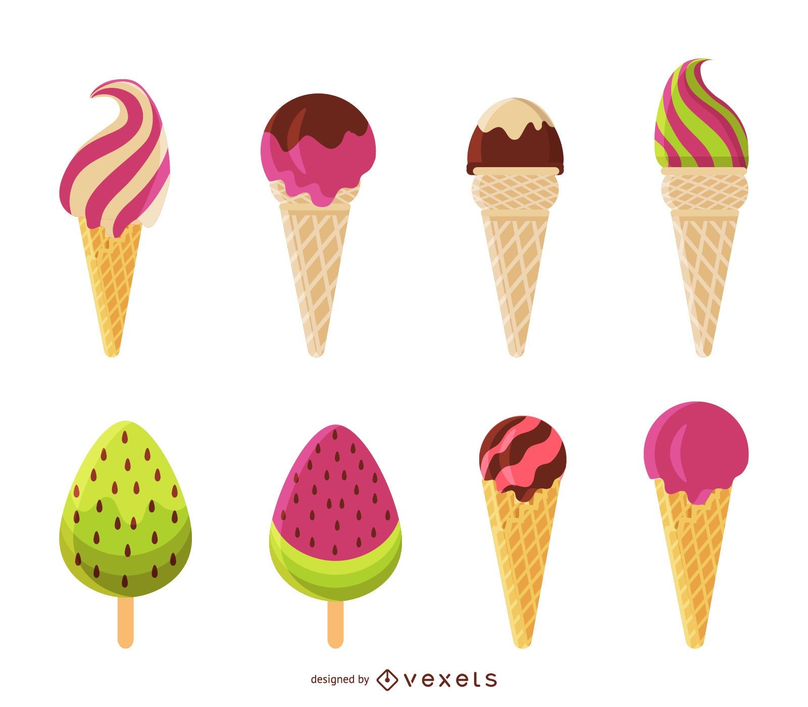 Flat ice cream illustration set