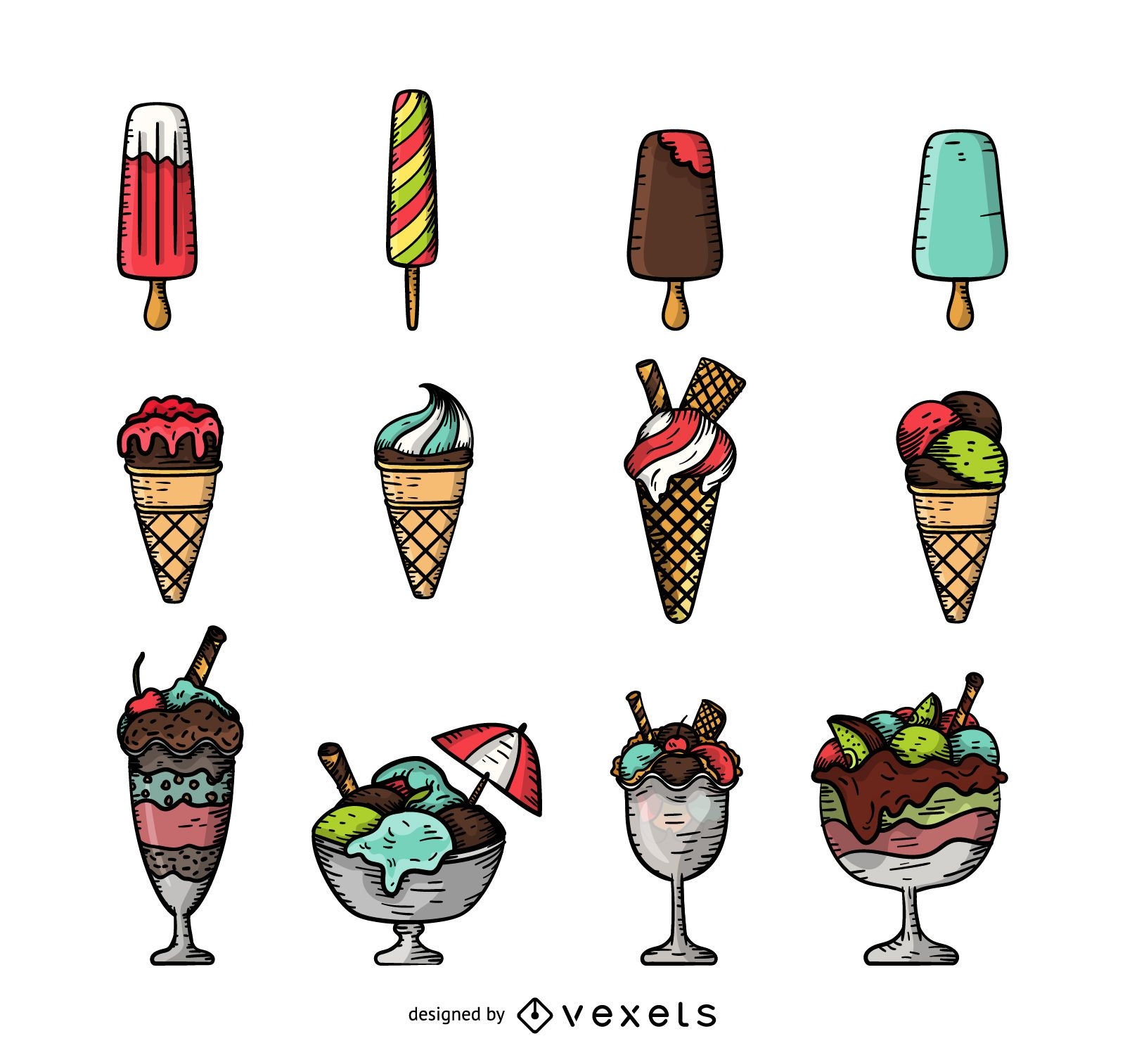 Conjunto de desenhos animados de sorvete