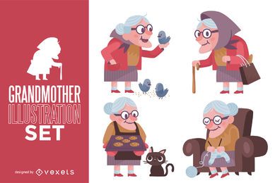 Conjunto de ilustração de avó Conjunto de ilustração de avó