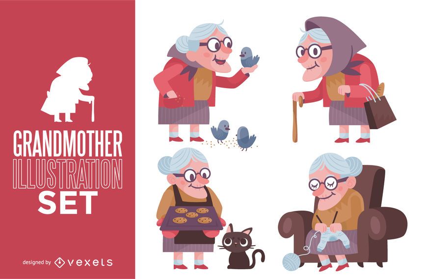Conjunto de ilustração de avó Conjunto de ilustração de avó