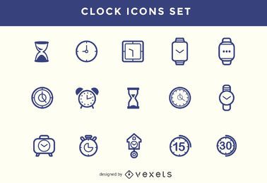 Stroke clock icons set Stroke clock icons set