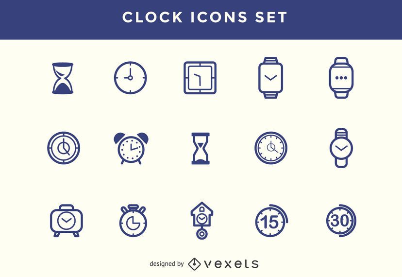Stroke clock icons set Stroke clock icons set