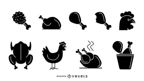 Conjunto de iconos de pollo aislado Conjunto de iconos de pollo aislado