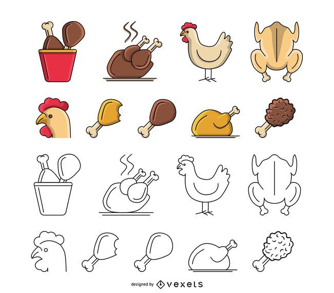 Chicken food icons set Chicken food icons set