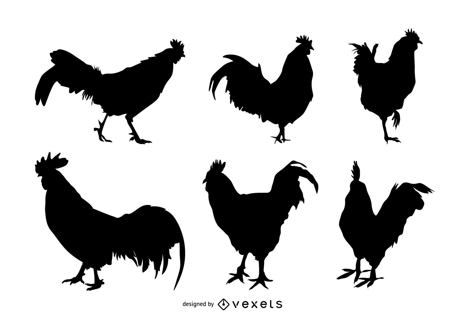 Rooster silhouette set