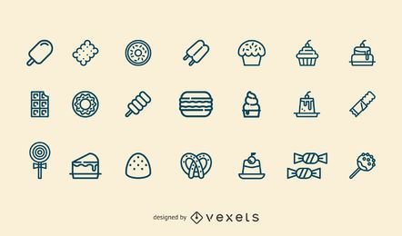 Dessert stroke icon set Dessert stroke icon set