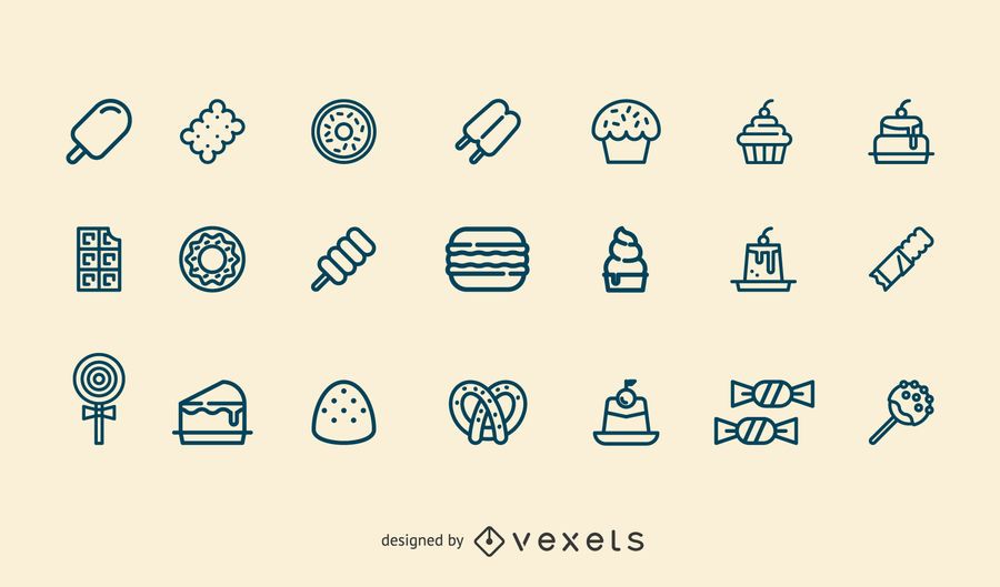 Dessert stroke icon set Dessert stroke icon set
