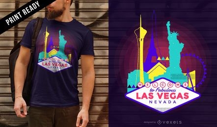 Diseño de camiseta Neon Las Vegas Skyline