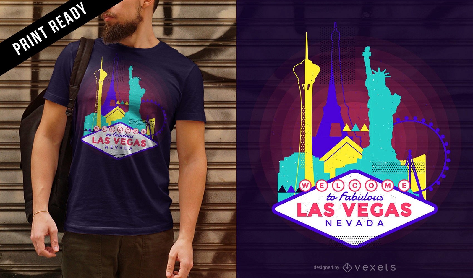 Neon Las Vegas skyline t-shirt design