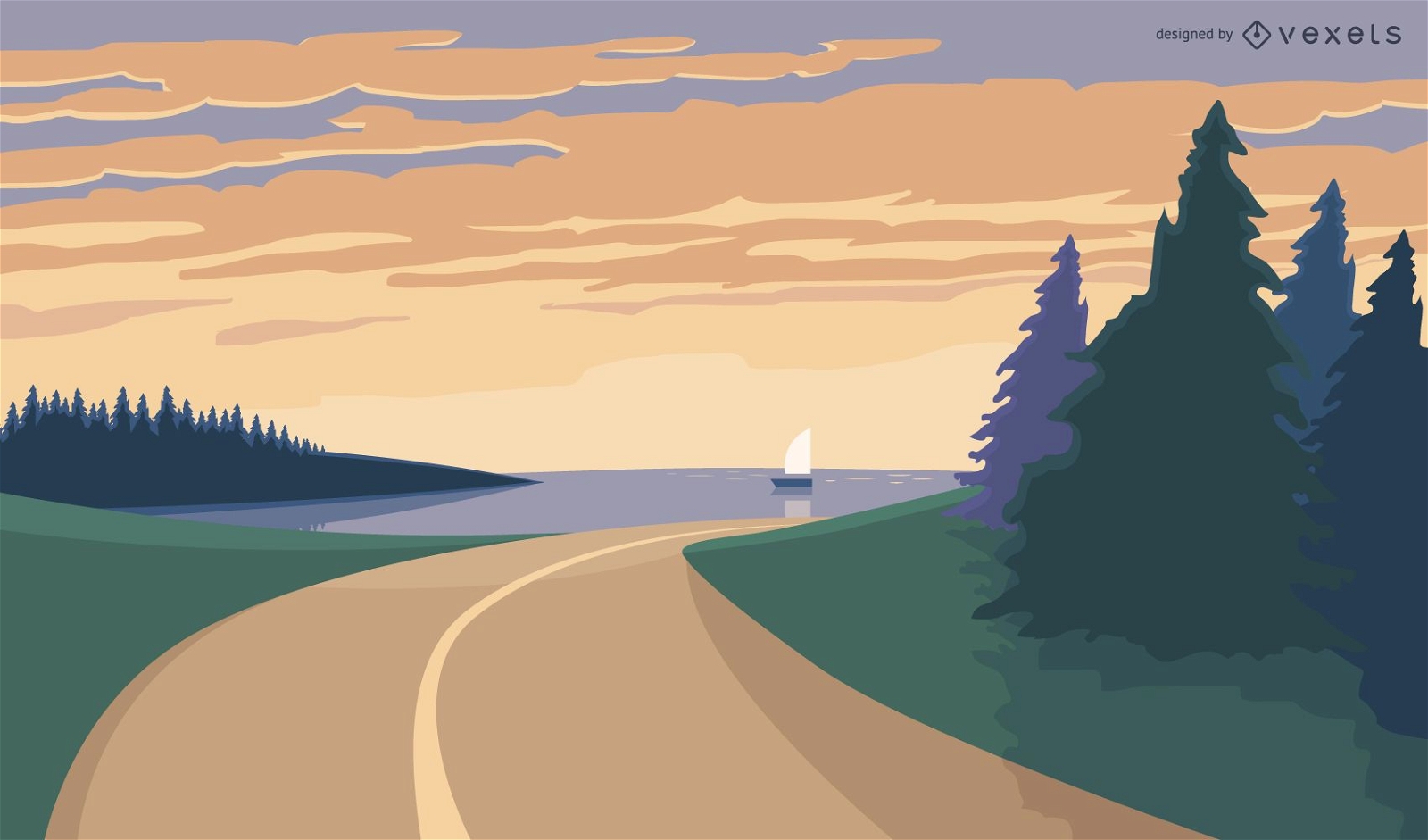 Ilustração da paisagem da estrada