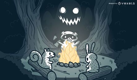 Animals campfire cartoon