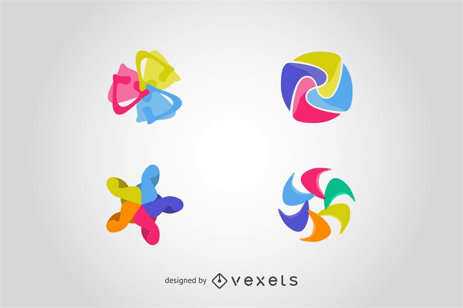 Set logo elements in abstract shapes