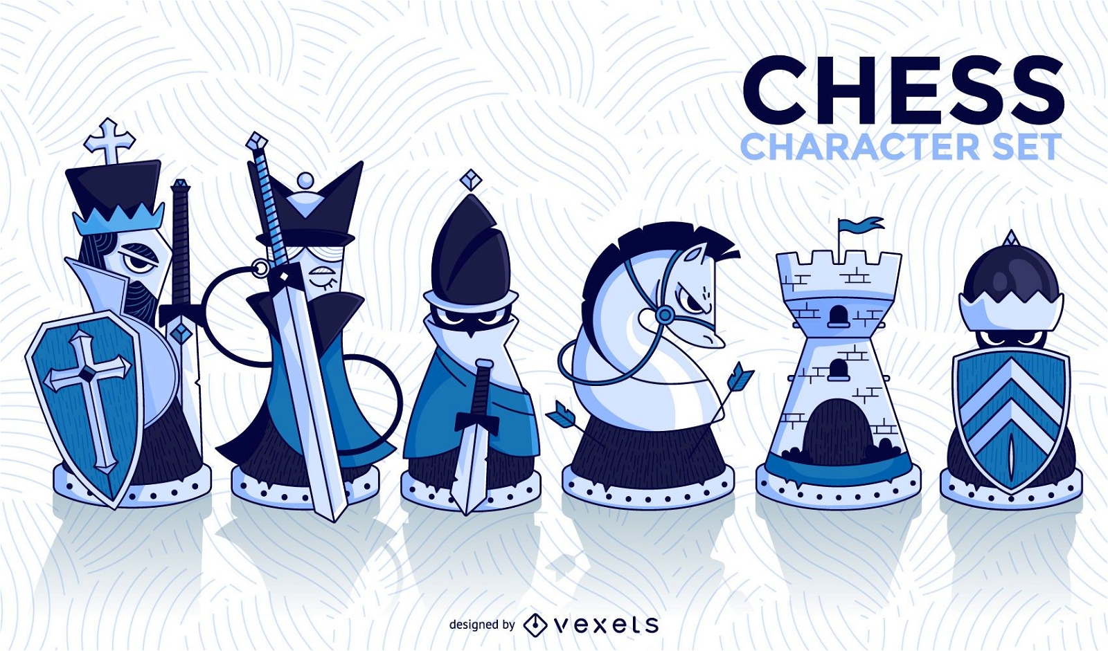 Conjunto ilustrado de personajes de ajedrez.