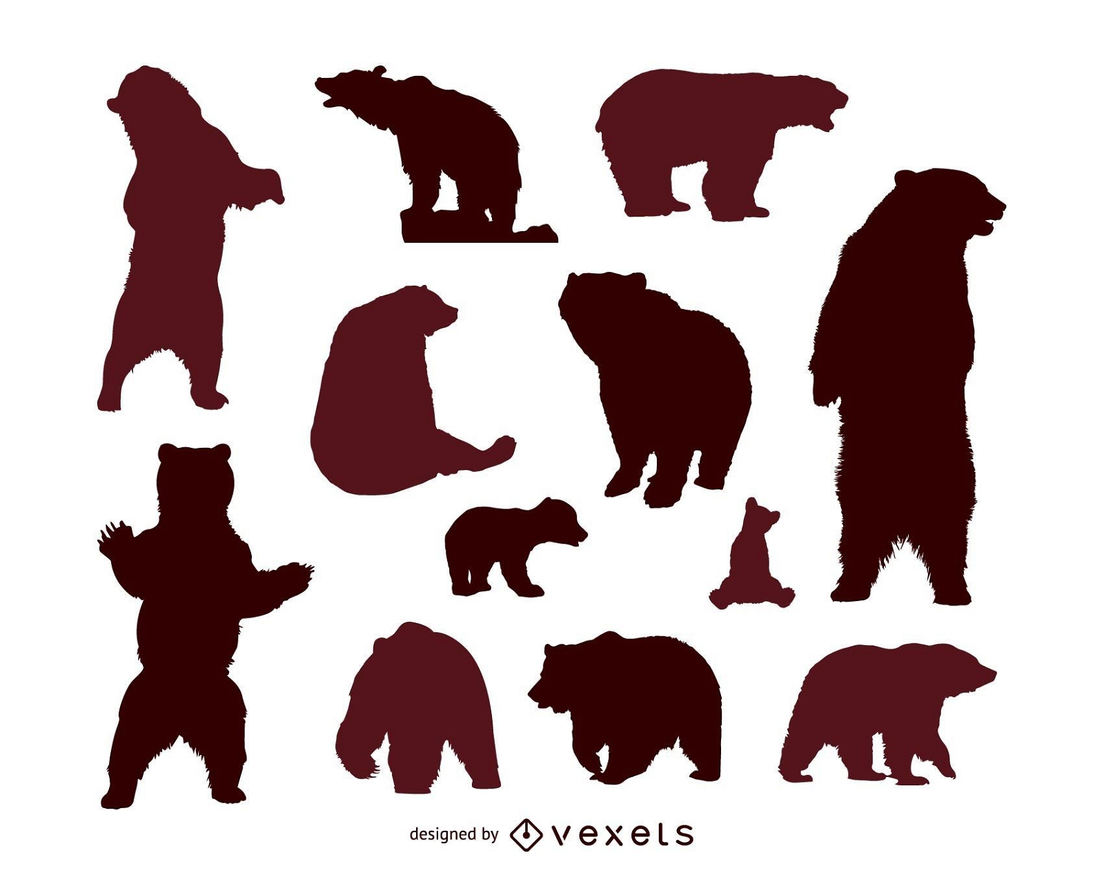 Conjunto de silhueta de urso