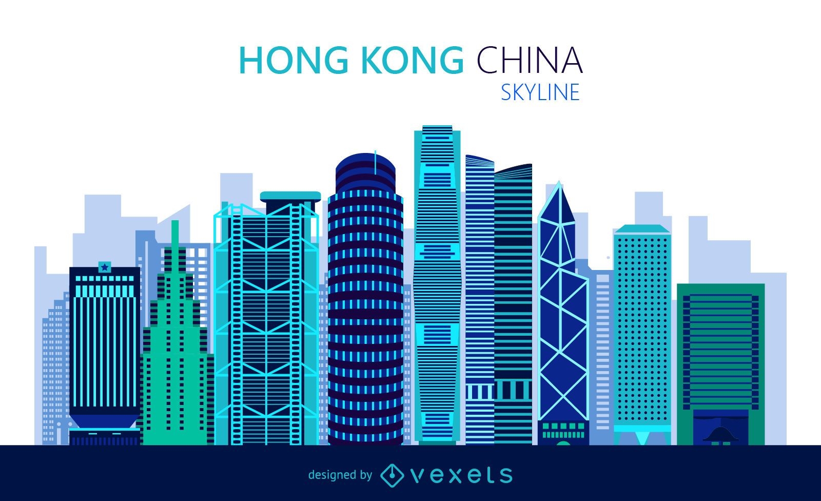 Flache Skyline von Hongkong