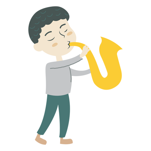 Junge der Saxophonkarikatur spielt PNG-Design