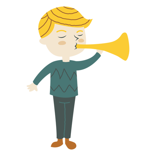 Boy playing trumpet horn cartoon