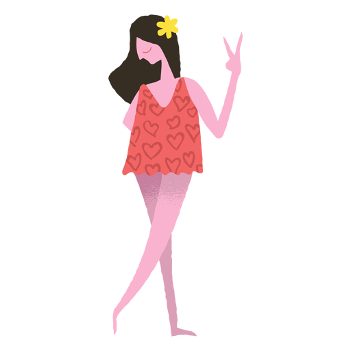 Hippie-Mädchen-Friedenszeichen-Doodle PNG-Design