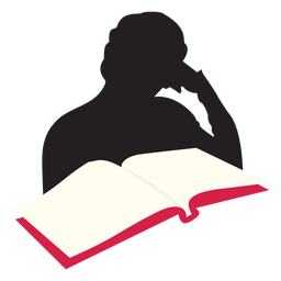 Woman reading at table silhouette PNG Design