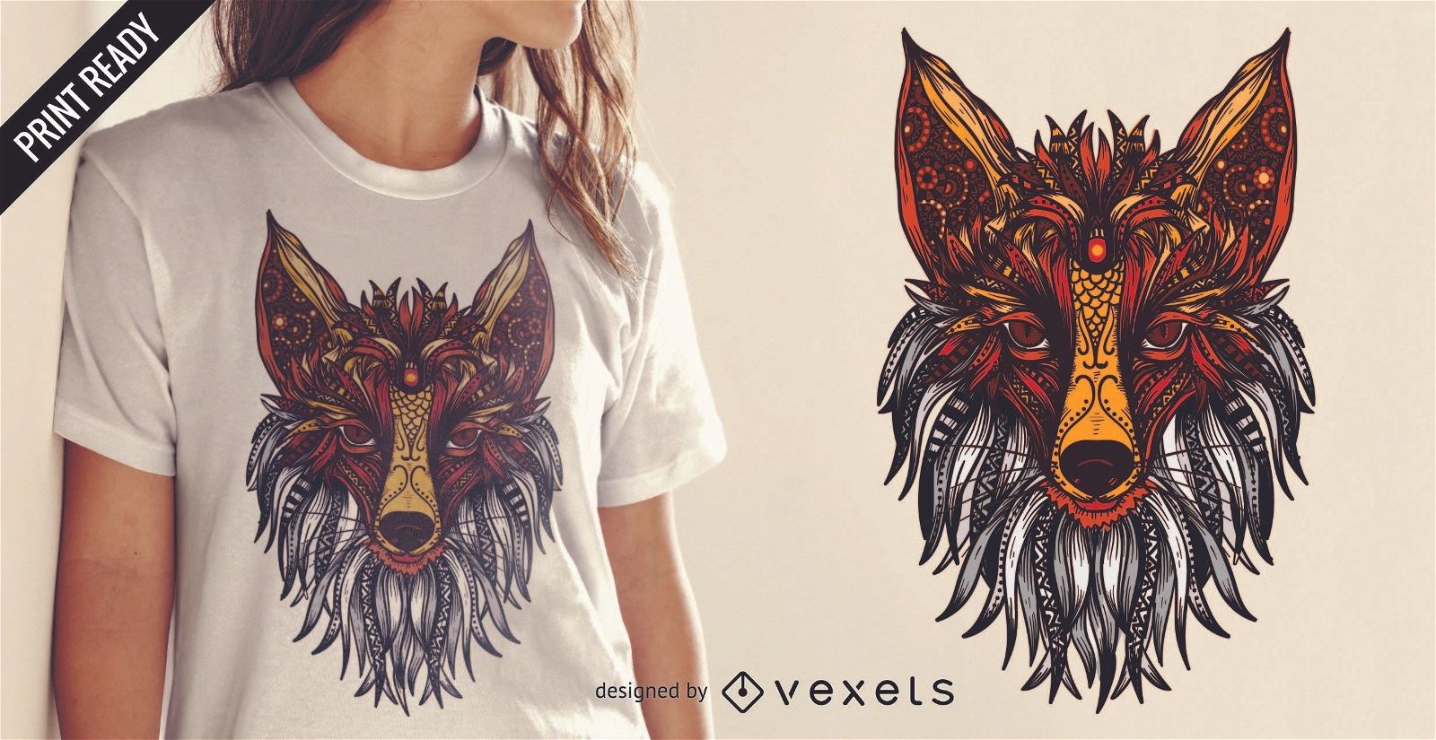 Diseño de camiseta mandala fox