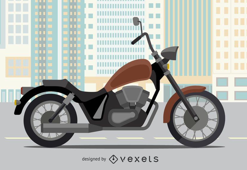 Ilustração plana da motocicleta em uma cidade Ilustração plana da motocicleta em uma cidade