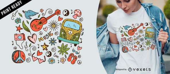 Hippie doodle t-shirt design Hippie doodle t-shirt design