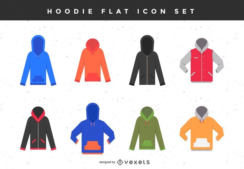 Conjunto de iconos plana con capucha Conjunto de iconos plana con capucha
