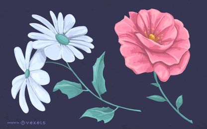 Illustrierte Blumen, die Entwurf zeichnen Illustrierte Blumen, die Entwurf zeichnen