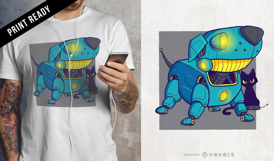 Diseño de camiseta perro robot. Diseño de camiseta perro robot.