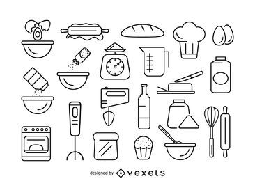 Backen Schlaganfall-Icon-Set Backen Schlaganfall-Icon-Set