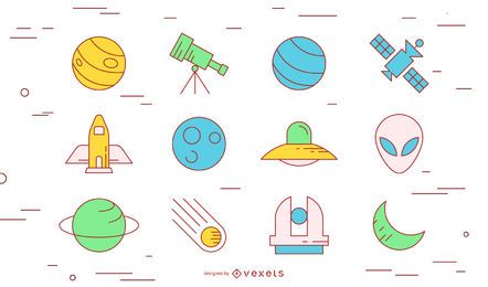 Space stroke icon set Space stroke icon set