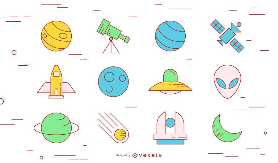 Space stroke icon set Space stroke icon set