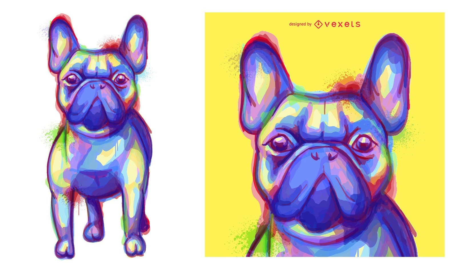 French Bulldog Colorful Watercolor Illustration