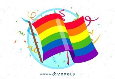 Bandeira do orgulho gay com confete