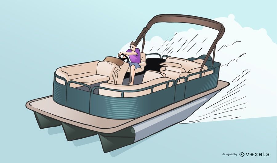 Speeding Pontoon Boat Vector Illustration - Vector Download