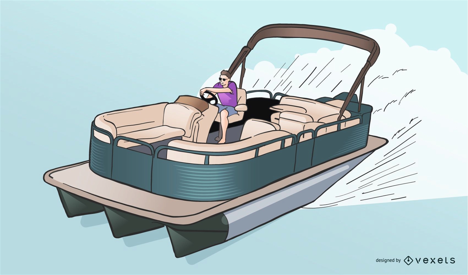 Speeding Pontoon Boat Vector Illustration