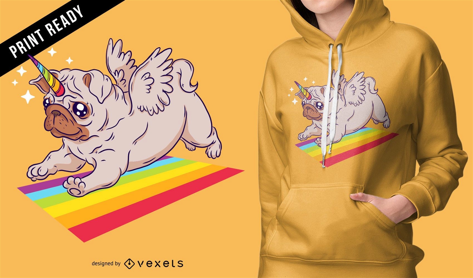 Diseño de camiseta de unicornio pug