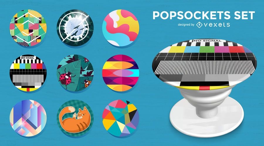 Download Illustrated Popsockets Set - Vector Download