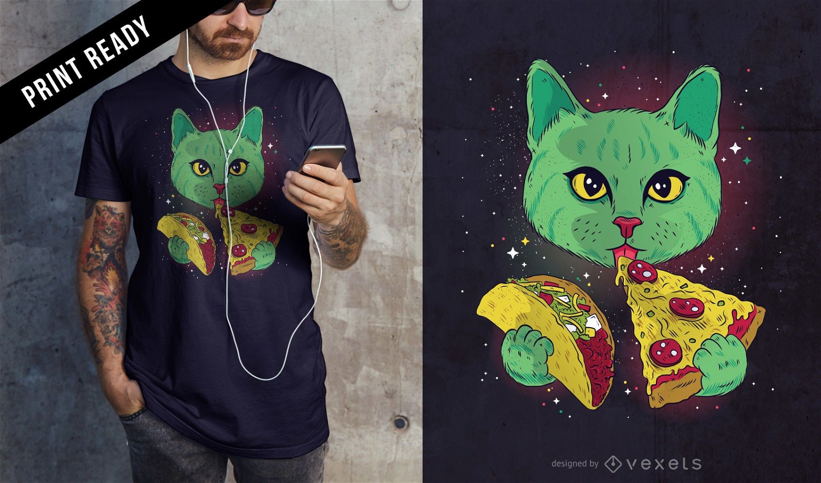 Diseño de camiseta de gato cósmico